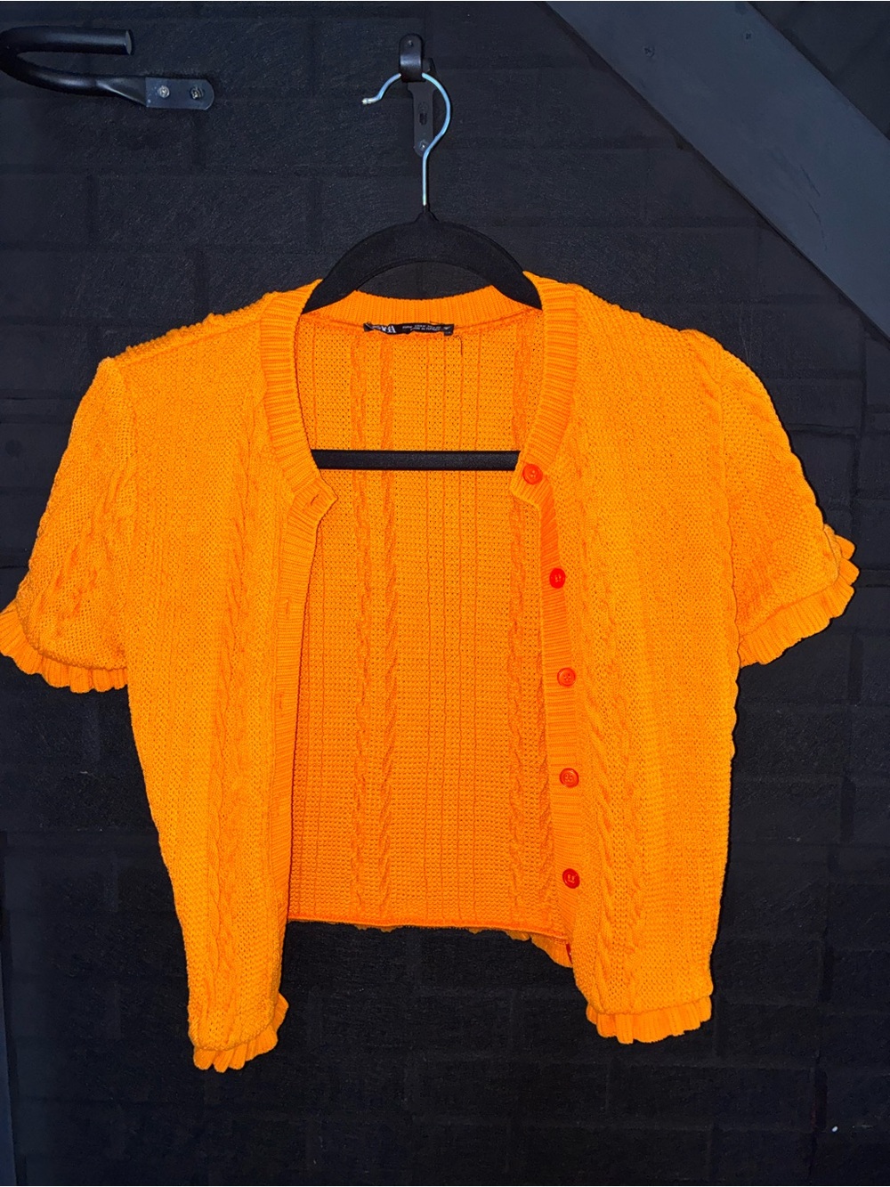 Zara Orange Cable-Knit Cardigan